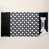 Serviette De Plage Patrouilles De Chien Noir Et Blanc Et Os Du Nom (Devant)