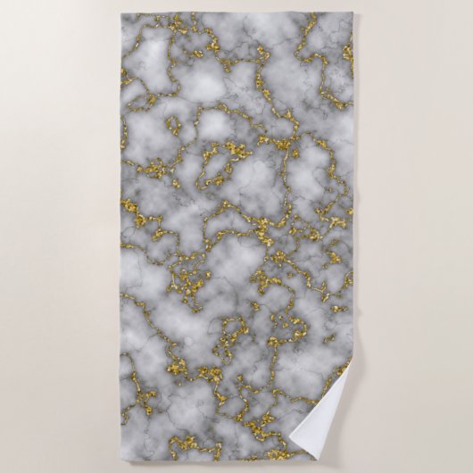 Serviette De Plage Pattern de Chic White Gold Foil (Devant)