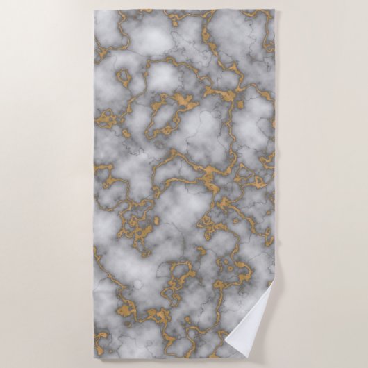Serviette De Plage Pattern de Chic White Gold Foil (Devant)