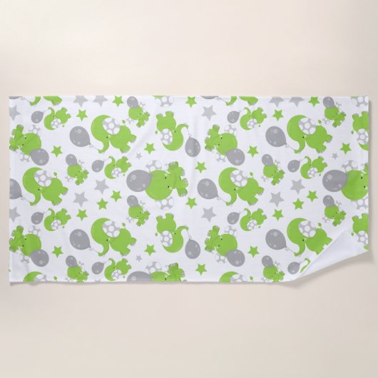 Serviette De Plage Pattern of Green Elephants, Cute Elephants, stars (Devant)