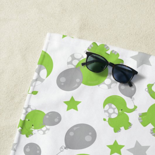Serviette De Plage Pattern of Green Elephants, Cute Elephants, stars (En situation)