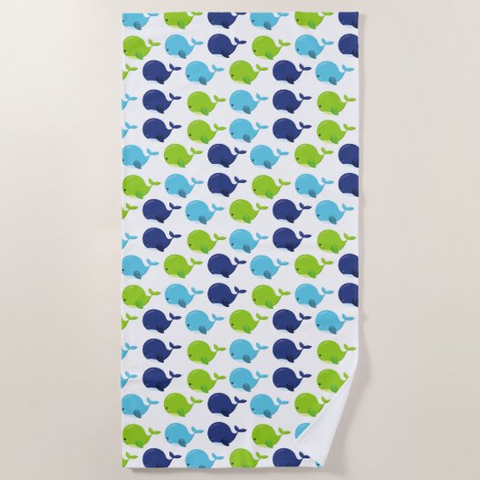 Serviette De Plage Pattern of Whales, Cute Whales, Sea Animals (Devant)