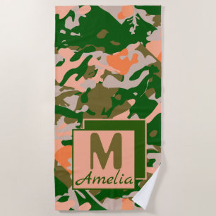 Serviette De Plage Patters de Pink and Green Camouflage