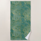 Serviette De Plage Paume vert et or feuille motif (Devant)