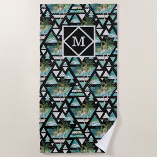 Serviette De Plage Paumes géométriques abstraites et motif de vagues