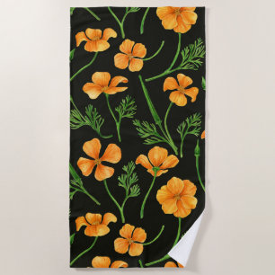 Serviette De Plage Pavot de Californie, fleurs d'été, orange wil