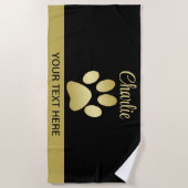 Serviette De Plage Paw chien brillant or sur arrière - plan noir (Devant)