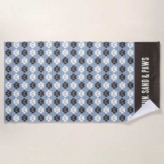 Serviette De Plage Paw Print Pattern Silver Blue (Devant)