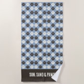 Serviette De Plage Paw Print Pattern Silver Blue (Devant)