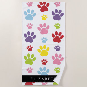 Serviette De Plage Paws Colorés, Motif Paw, Paws Chiens, Votre Nom