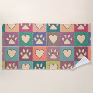 Serviette De Plage Pays Cottage Empreintes de pattes et Coeurs