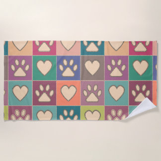 Serviette De Plage Pays Cottage Empreintes de pattes et Coeurs