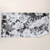 Serviette De Plage Pays moderne blanc noir d'aquarelle floral (Devant)