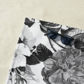 Serviette De Plage Pays moderne blanc noir d'aquarelle floral (En situation)