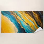 Serviette De Plage Paysage Abstrait Bleu Jaune Brown