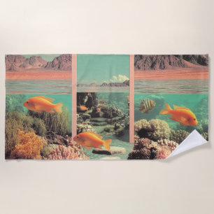 Serviette De Plage Paysage Désertique Océanique Surréaliste avec Port