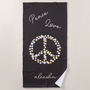 Serviette De Plage Peace Love Floral Peace Sign Personnalisé