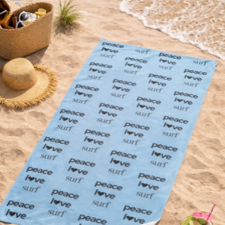 Serviette De Plage Peace Love Surf - Coastal Blue Ocean Life Pool