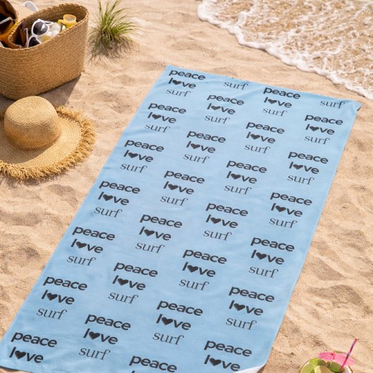 Serviette De Plage Peace Love Surf - Coastal Blue Ocean Life Pool