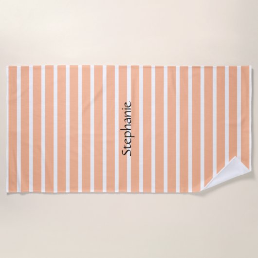 Serviette De Plage Peach Fuzz Monogramme Nom personnalisé Stripes 202 (Devant)