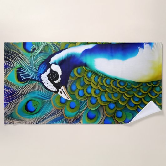 Serviette De Plage Peacock blanc bleu et vert Piebald (Devant)