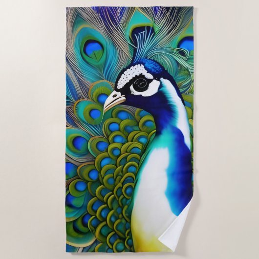 Serviette De Plage Peacock blanc bleu et vert Piebald (Devant)