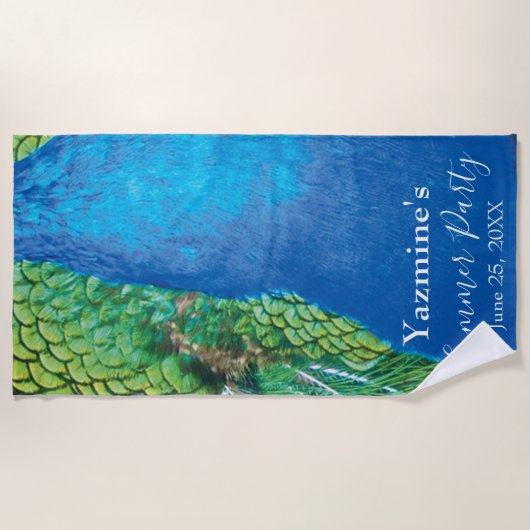 Serviette De Plage Peacock Blue Green Feather Texture Vibes d'été Be (Devant)