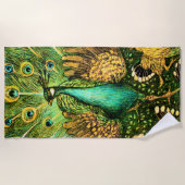 Serviette De Plage Peacock et poulets Art nouveau néerlandais (Devant)