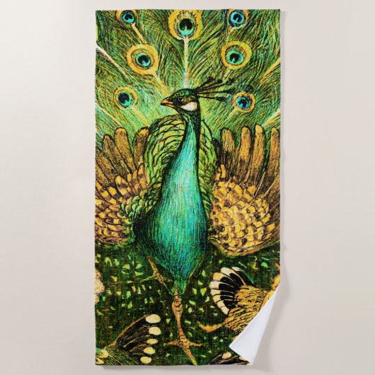 Serviette De Plage Peacock et poulets Art nouveau néerlandais (Devant)