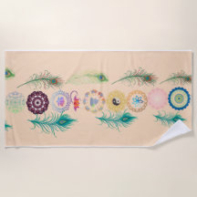 Peacock Feather Serenity: Mandala Beach Towel