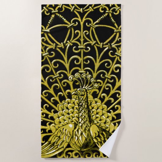 Serviette De Plage Peacock Gold Art Nouveau (Devant)