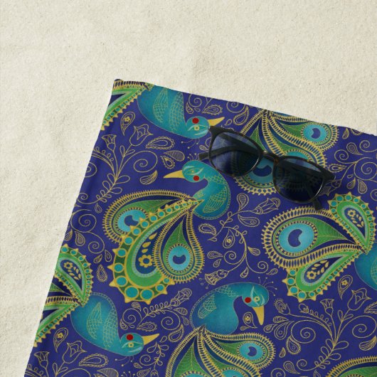 Serviette De Plage Peacock Paisley Pattern Blue (En situation)