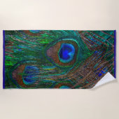 Serviette De Plage Peacock Vibrant Plumes Etching Style Décor sur un (Devant)
