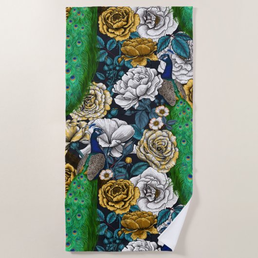 Serviette De Plage Peacocks dans le jardin rose 3 (Devant)