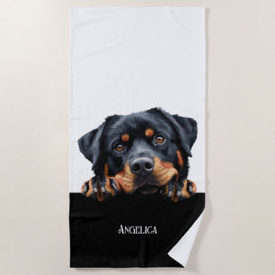 Serviette De Plage Peaking rottweiler chien drôle mignon chien propri
