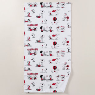 Serviette De Plage PEANUTS   Motif rouge et noir