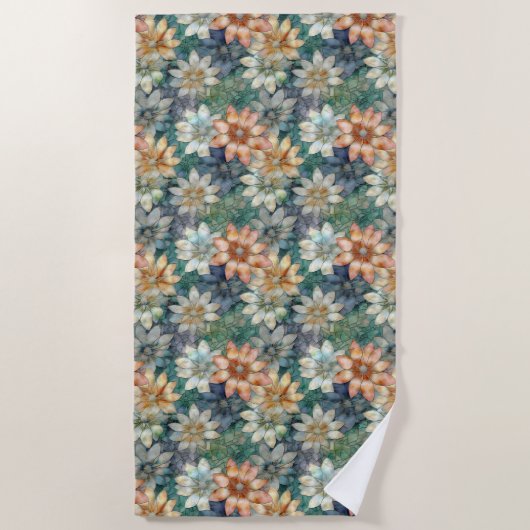 Serviette De Plage Pêche blanc bleu vert Floral (Devant)