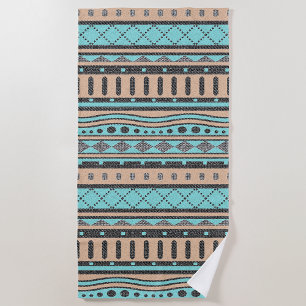 Serviette De Plage Pêche Et Motif Tribal Turquoise