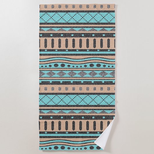 Serviette De Plage Pêche Et Motif Tribal Turquoise