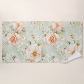 Serviette De Plage Pêches Romantiques Roses Fleurs Jolies Menthe  (Devant)