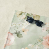 Serviette De Plage Pêches Romantiques Roses Fleurs Jolies Menthe  (En situation)