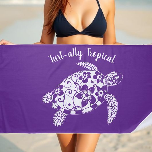 Serviette De Plage Pêcheur de tortue hawaïenne esthétique violet