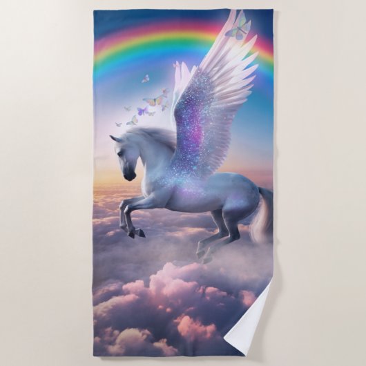 Serviette De Plage Pégase avec arc-en-ciel (Devant)