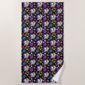 Serviette De Plage Pegasus Noir Floral (Devant)