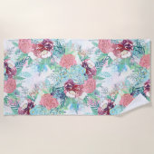 Serviette De Plage Peine de menthe rose mignonne et peinture florale  (Devant)