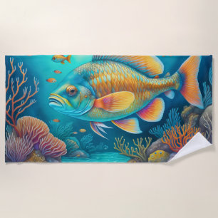 Serviette De Plage Peint Récif sous-marin Scène Poisson Corail