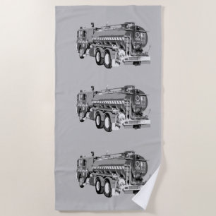 Serviette De Plage Peinture à huile de camion de pompiers gris, servi