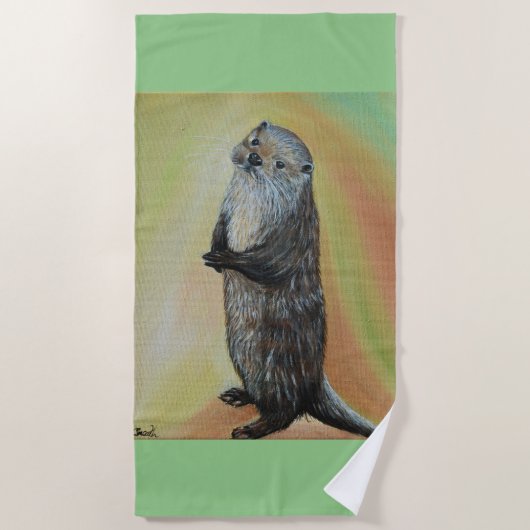 Serviette De Plage Peinture à la loutre de la rivière debout (Devant)