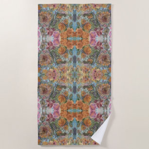 Serviette De Plage Peinture à l'aquarelle de jardin de fleurs Chic Vi