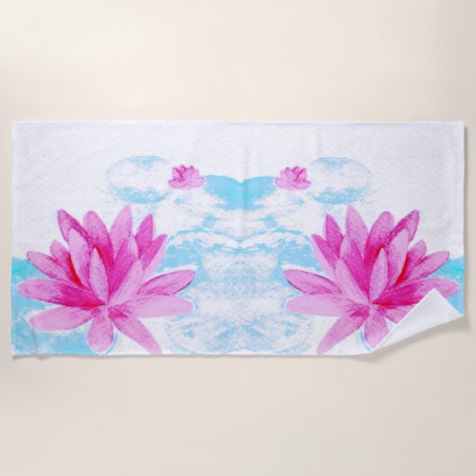 Serviette De Plage Peinture d'aquarelle rose Lotus (Devant)